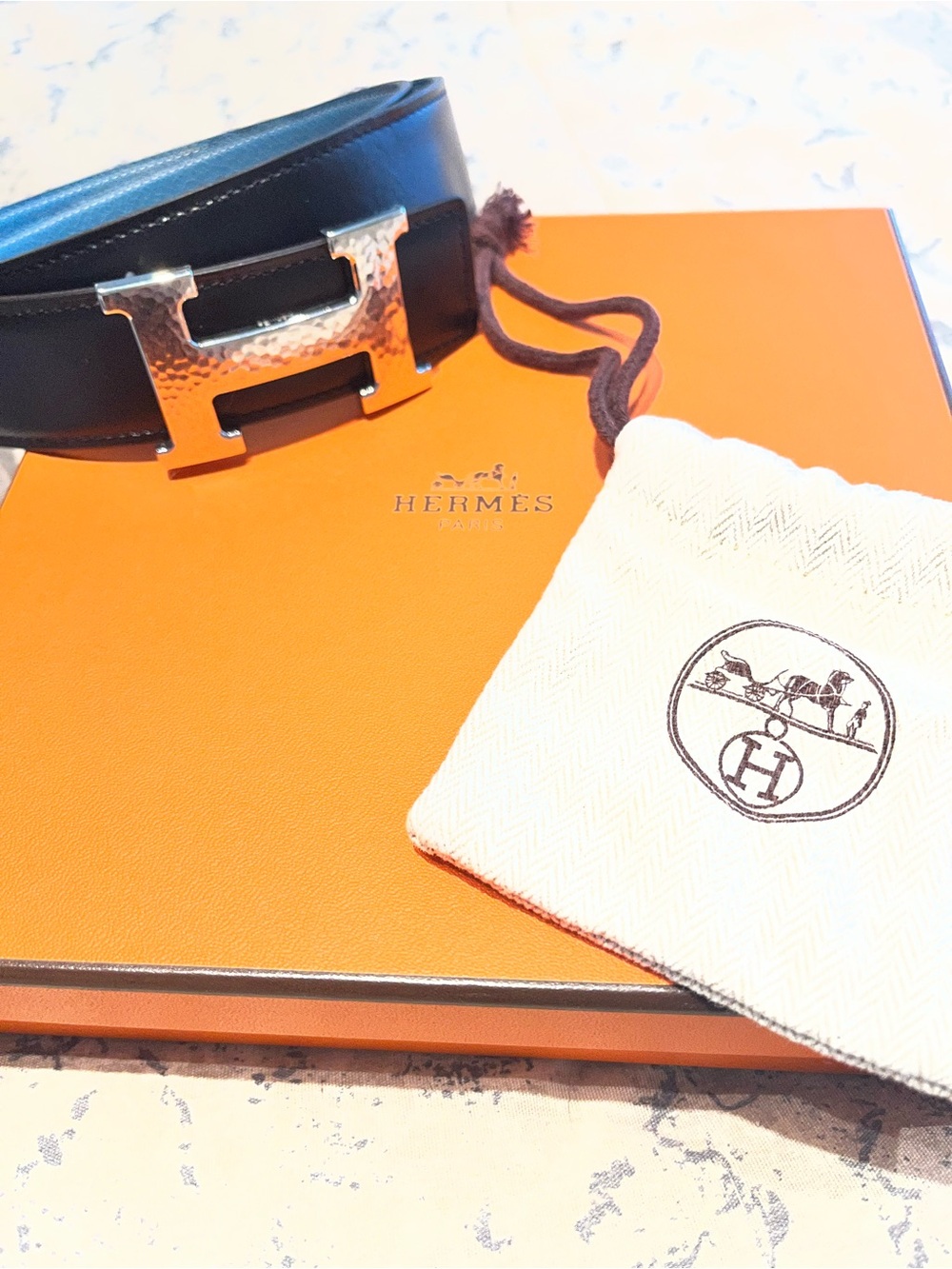 32mm Hermes Blue/Black Belt 80cm